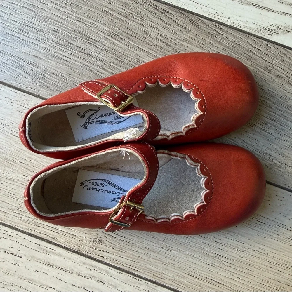 Zimmermann Scalloped Mary Jane Kids Shoes - Red